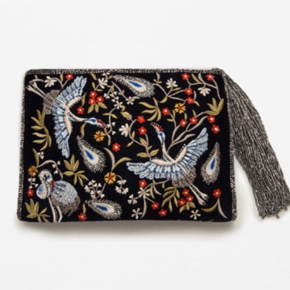 ZARA FLORAL EMBROIDERED CLUTCH